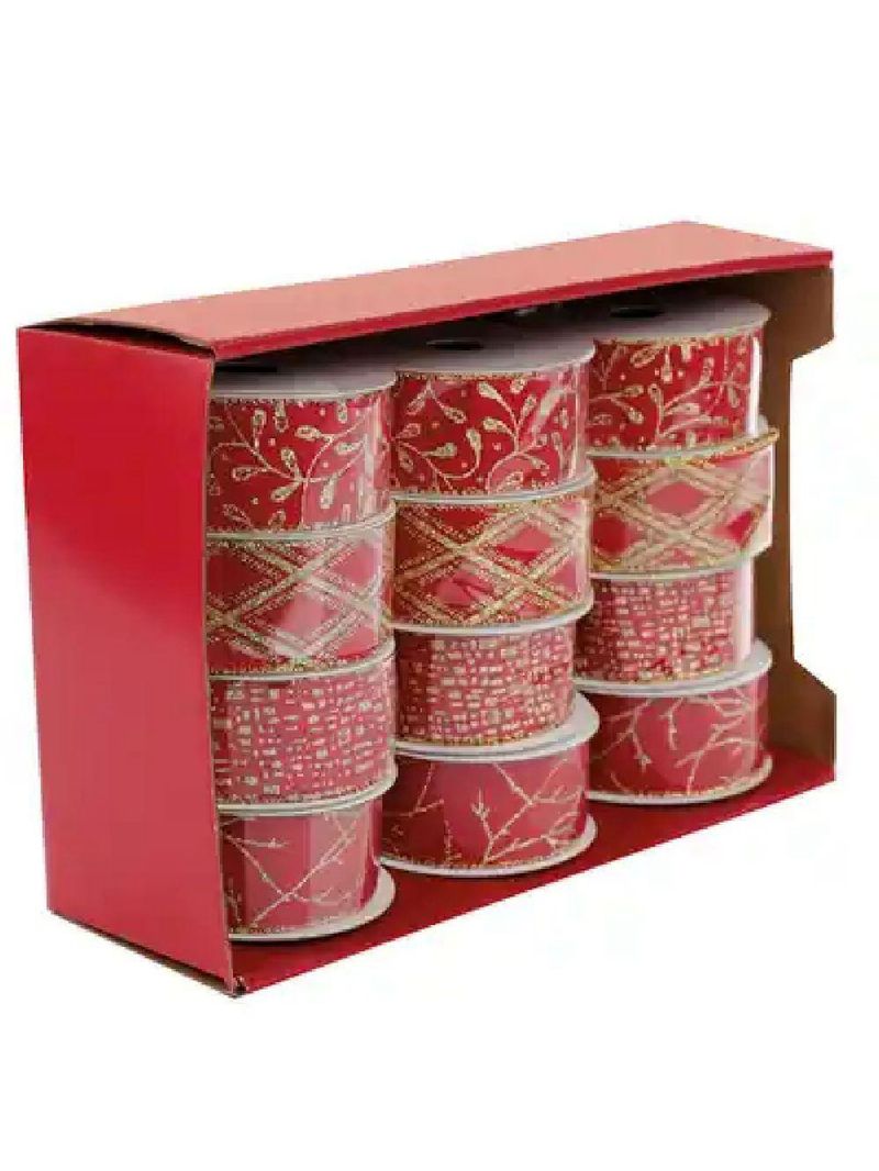 Fita Decorativa Com Glitter 3,8x457cm Vermelho Ouro - 1073778 - Cromus