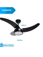 Ventilador De Teto Led 3 Pás Tron Búzios Max Preto 110V