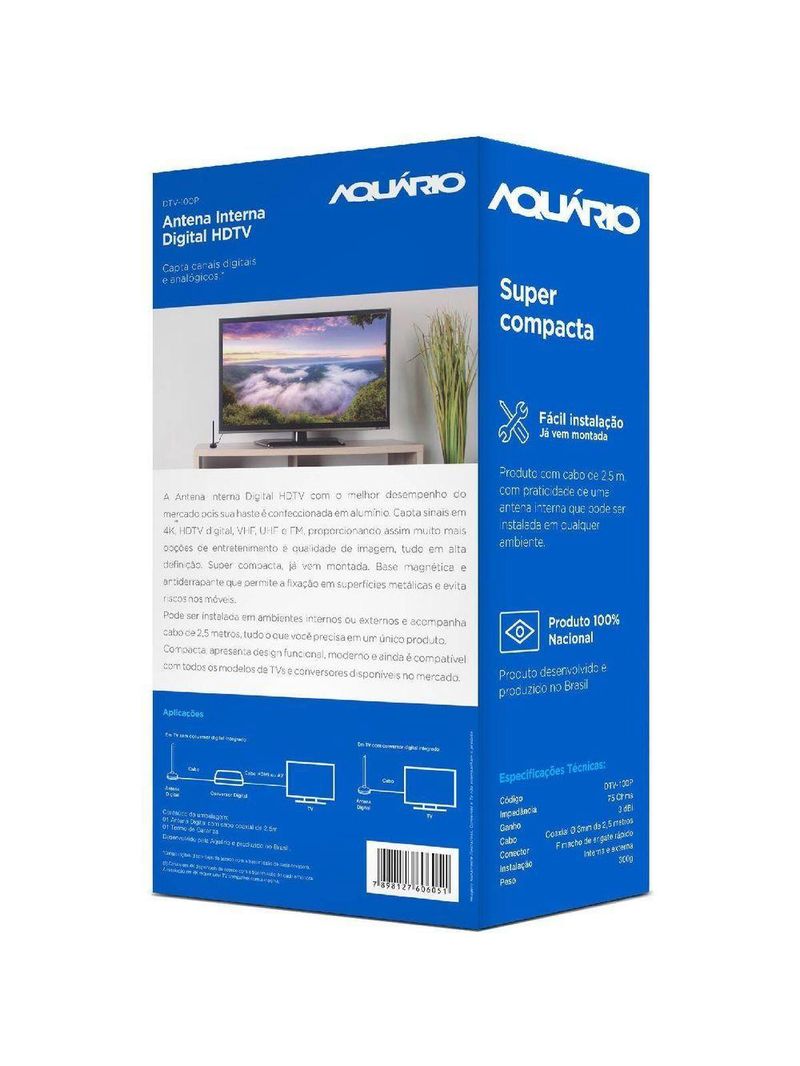 Antena Digital Hdtv Cabo 2,5m Conector F Macho Dtv-100p