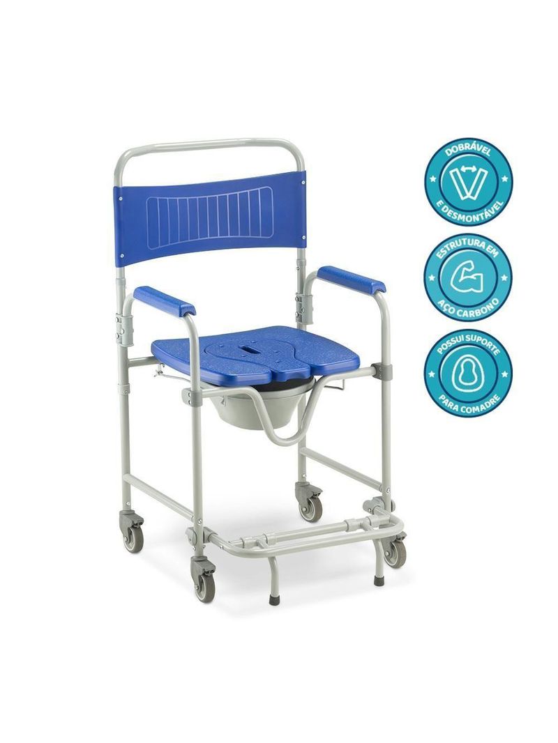 Cadeira De Banho Dellamed Dobrável E Desmontável Até 150 Kg Cinza E Azul D45