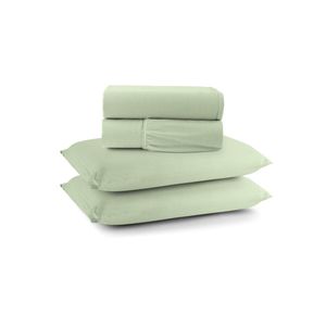 Jogo cama lençol sonnet queen malha lisa 100% algodão macio 4 peças - verde claro