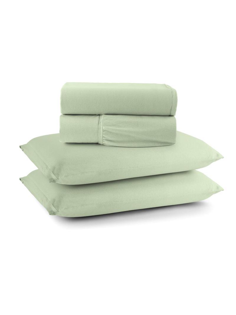 Jogo cama lençol sonnet queen malha lisa 100% algodão macio 4 peças - verde claro