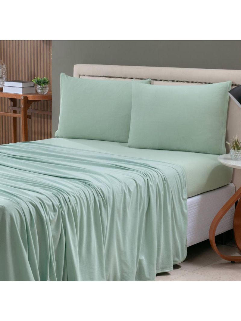 Jogo cama lençol sonnet queen malha lisa 100% algodão macio 4 peças - verde claro