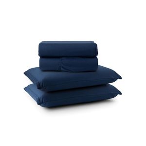 Jogo cama lençol sonnet queen malha lisa 100% algodão macio 4 peças - azul marinho