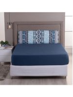Jogo cama lençol sonnet solteiro malha estampada 100% algodão 2 peças - geométrico - azul marinho