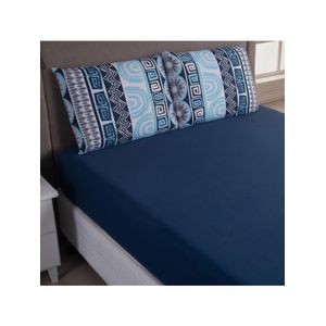 Jogo cama lençol sonnet solteiro malha estampada 100% algodão 2 peças - geométrico - azul marinho