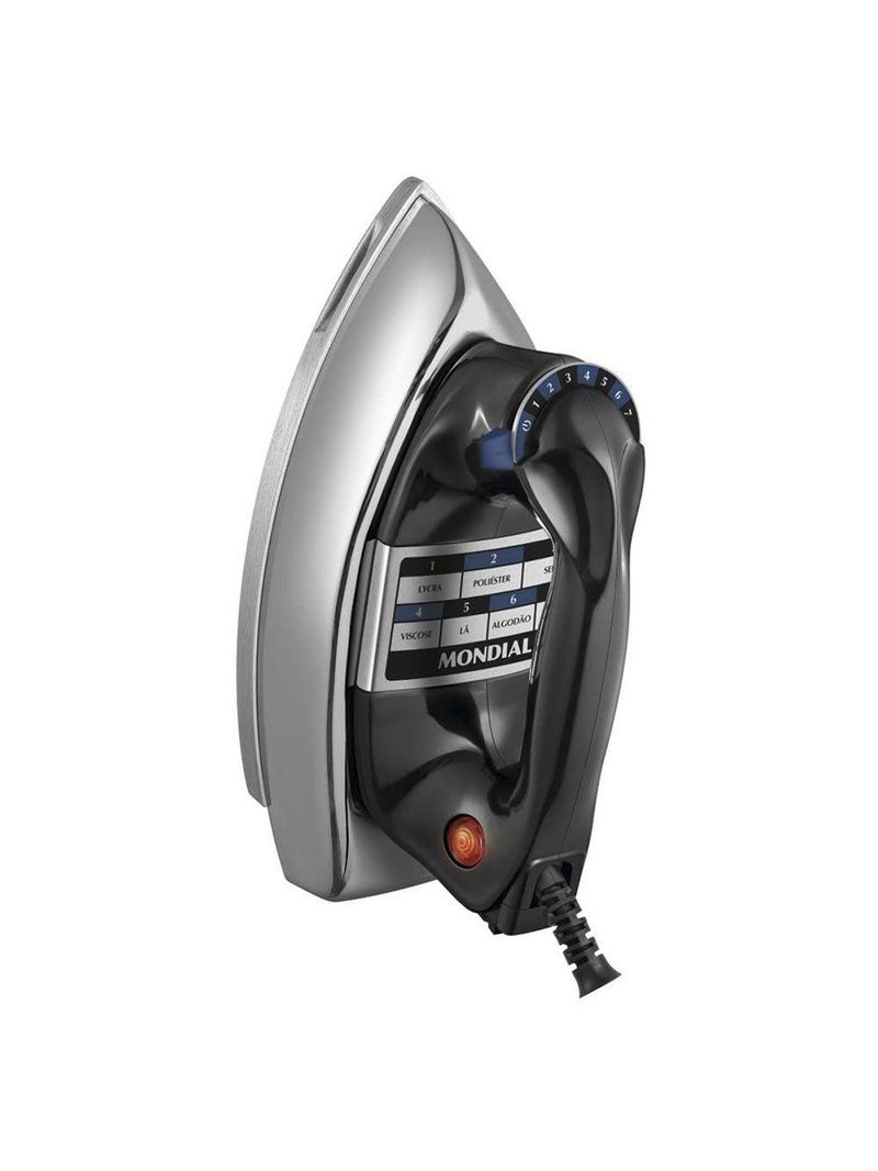 Ferro De Passar Roupa Mondial A Seco Cromado/preto - 220v