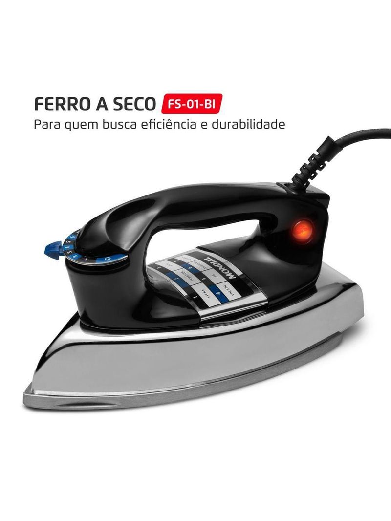 Ferro A Seco Mondial Preto E Cromado 1400W FS-01-BI 220V