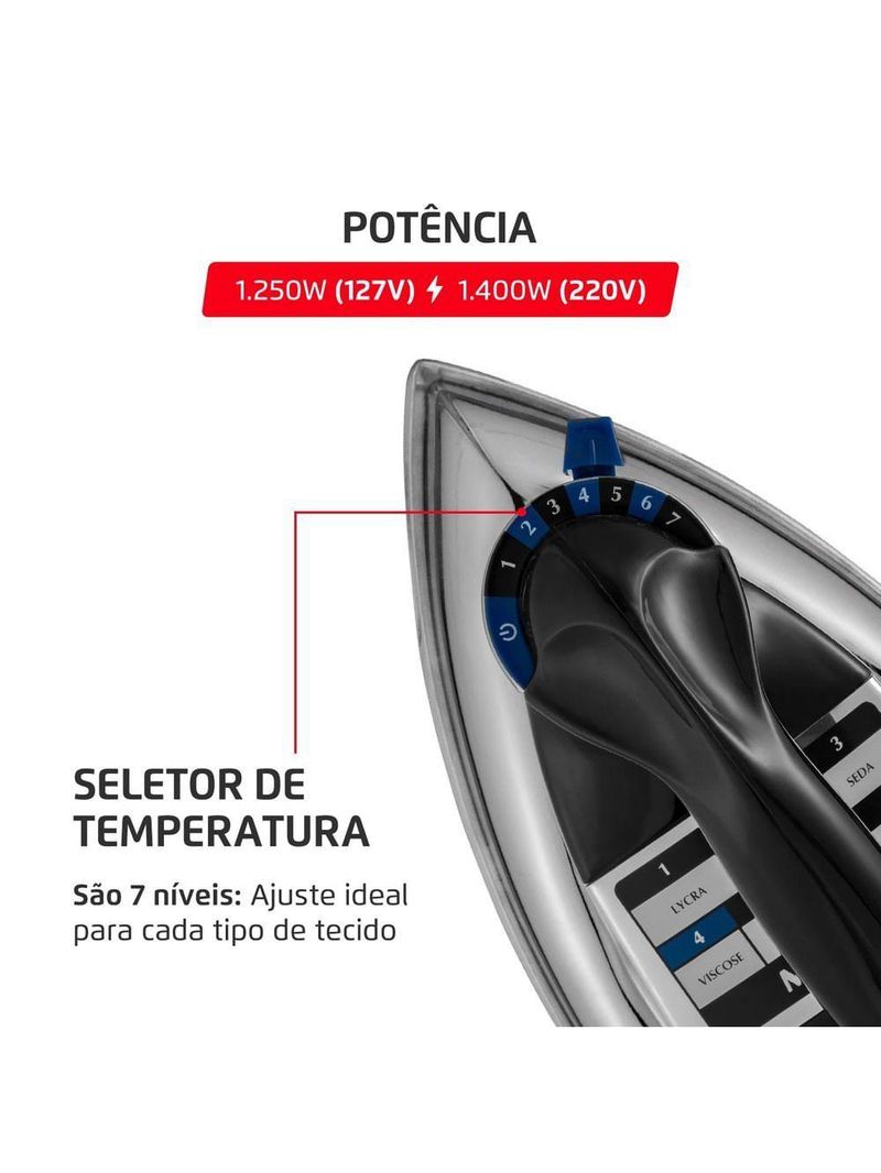 Ferro A Seco Mondial Preto E Cromado 1400W FS-01-BI 220V