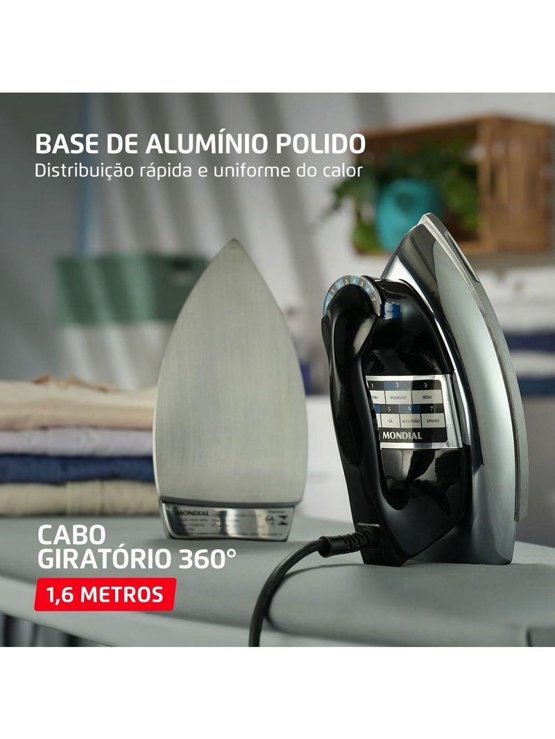 Ferro A Seco Mondial Preto E Cromado 1400W FS-01-BI 220V