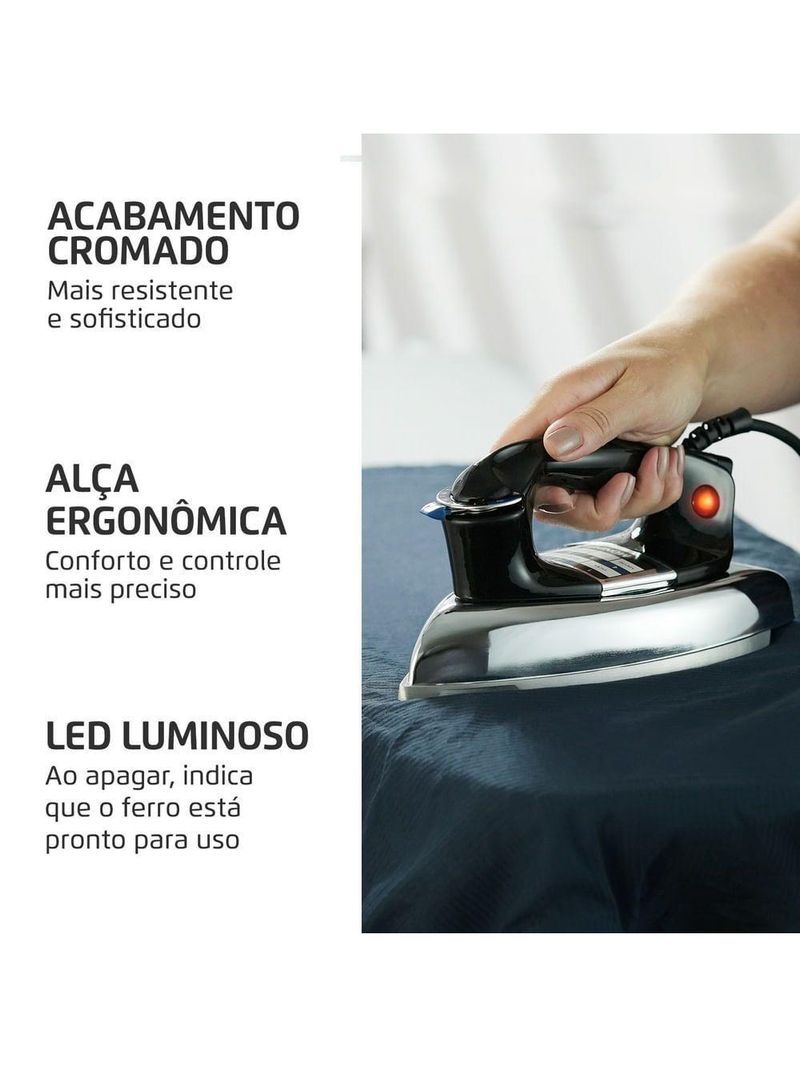 Ferro A Seco Mondial Preto E Cromado 1400W FS-01-BI 220V