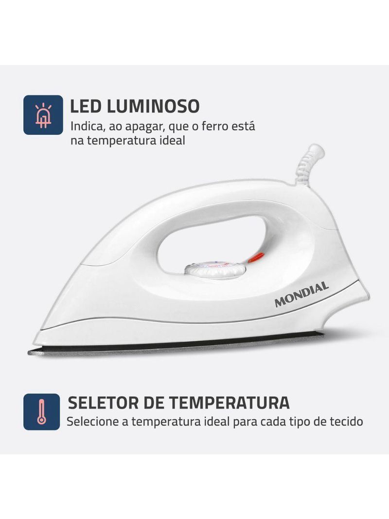 Ferro A Seco Mondial FSN-55 W 6 Temperaturas Branco 220V