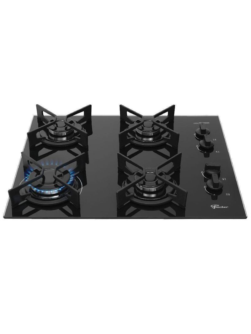 Cooktop A Gás Fischer 4 Bocas Fit Line Trempe Iron Preto Bivolt