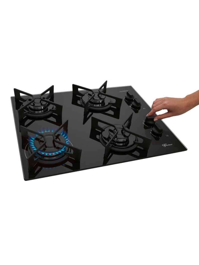 Cooktop A Gás Fischer 4 Bocas Fit Line Trempe Iron Preto Bivolt