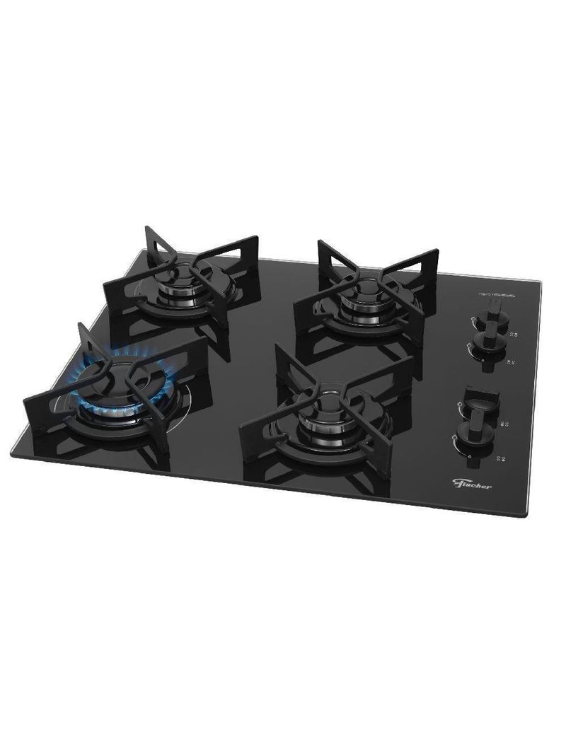 Cooktop A Gás Fischer 4 Bocas Fit Line Trempe Iron Preto Bivolt