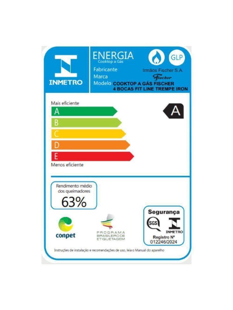 Cooktop A Gás Fischer 4 Bocas Fit Line Trempe Iron Preto Bivolt