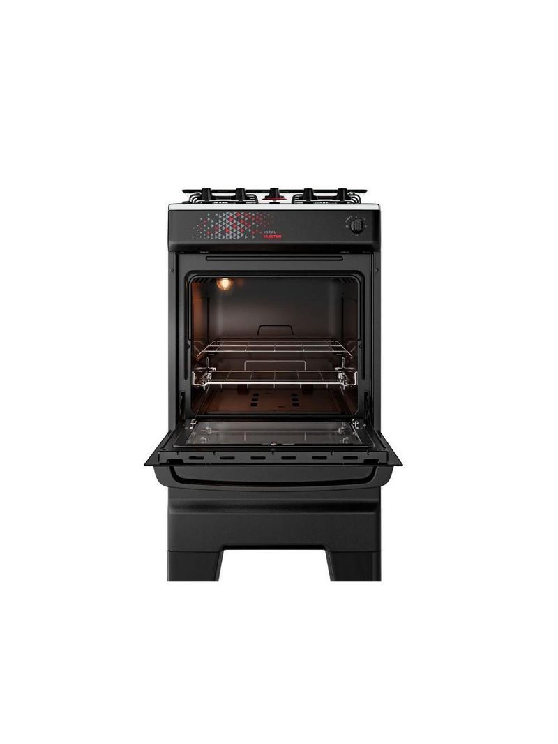 Fogão Esmaltec 4 Bocas Ideal Master Mesa Inox Tampa de Vidro Forno 50 Litros Preto T4ITP Bivolt