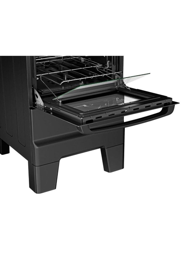 Fogão Esmaltec 4 Bocas Ideal Master Mesa Inox Tampa de Vidro Forno 50 Litros Preto T4ITP Bivolt