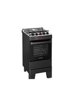 Fogão Esmaltec 4 Bocas Ideal Master Mesa Inox Tampa de Vidro Forno 50 Litros Preto T4ITP Bivolt