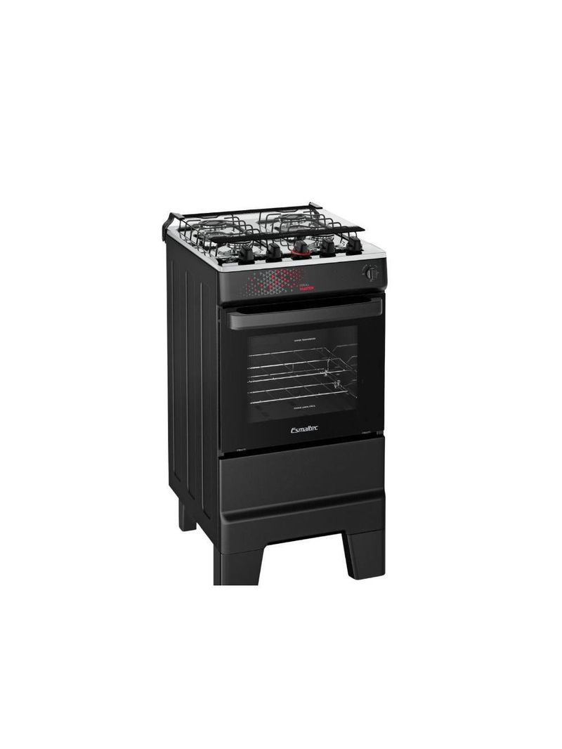 Fogão Esmaltec 4 Bocas Ideal Master Mesa Inox Tampa de Vidro Forno 50 Litros Preto T4ITP Bivolt