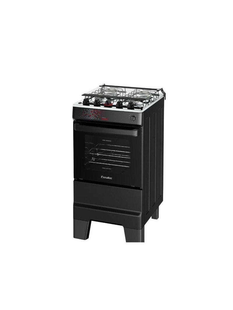 Fogão Esmaltec 4 Bocas Ideal Master Mesa Inox Tampa de Vidro Forno 50 Litros Preto T4ITP Bivolt