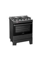 Fogão Esmaltec 5 Bocas Ideal Master Mesa Inox Tampa de Vidro Forno 84 Litros Preto T5ITP Bivolt