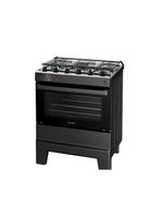 Fogão Esmaltec 5 Bocas Ideal Master Mesa Inox Tampa de Vidro Forno 84 Litros Preto T5ITP Bivolt