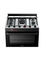 Fogão Esmaltec 5 Bocas Ideal Master Mesa Inox Tampa de Vidro Forno 84 Litros Preto T5ITP Bivolt