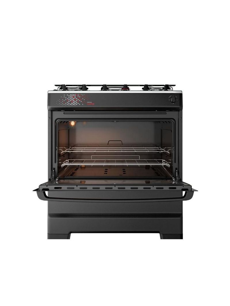Fogão Esmaltec 5 Bocas Ideal Master Mesa Inox Tampa de Vidro Forno 84 Litros Preto T5ITP Bivolt