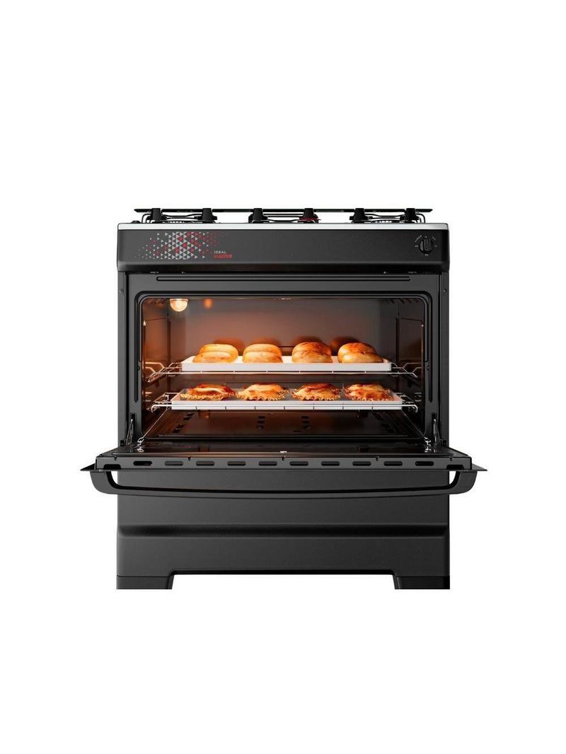 Fogão Esmaltec 5 Bocas Ideal Master Mesa Inox Tampa de Vidro Forno 84 Litros Preto T5ITP Bivolt