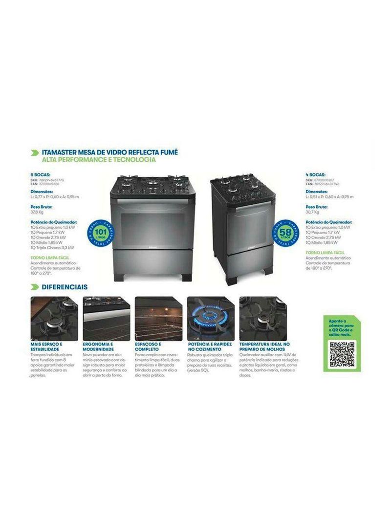 Fogão Itamaster 5 Bocas Prata Bivolt