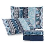 Jogo cama lençol sonnet queen malha estampada 100% algodão 4 peças - geométrico - azul marinho