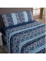 Jogo cama lençol sonnet queen malha estampada 100% algodão 4 peças - geométrico - azul marinho