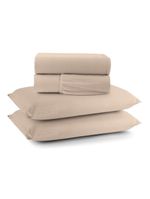 Jogo cama lençol sonnet king malha lisa 100% algodão macio 4 peças - avelã