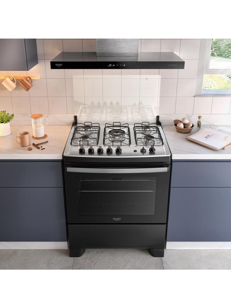 Fogão 5 Bocas Dako Supreme Mesa de Inox e Timer Bivolt - Preto