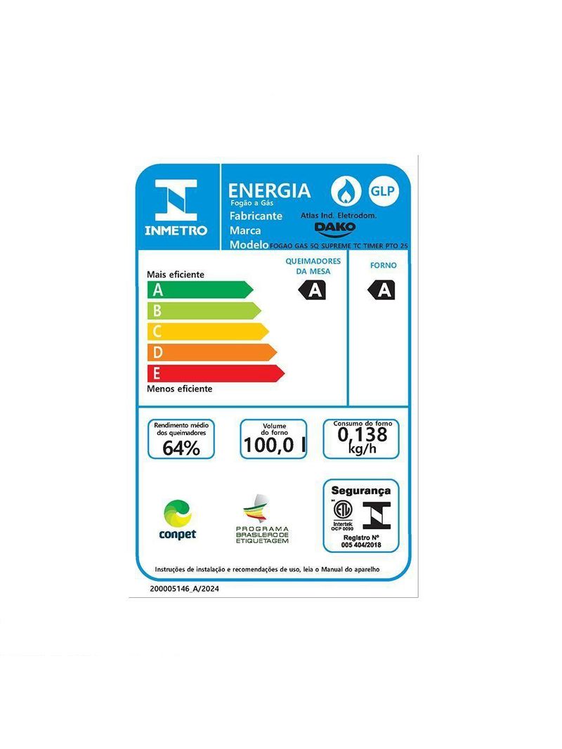 Fogão 5 Bocas Dako Supreme Mesa de Inox e Timer Bivolt - Preto