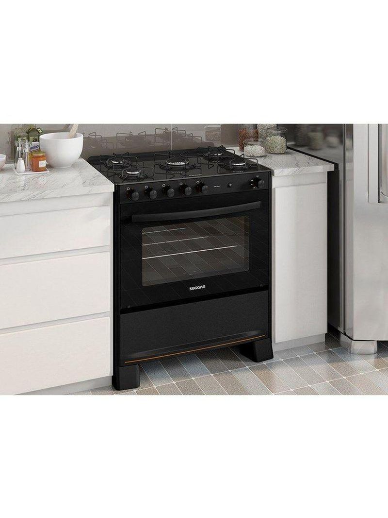 Fogão Suggar Cook Glass 5 Queimadores Preto FGVCG510PT Bivolt Preto
