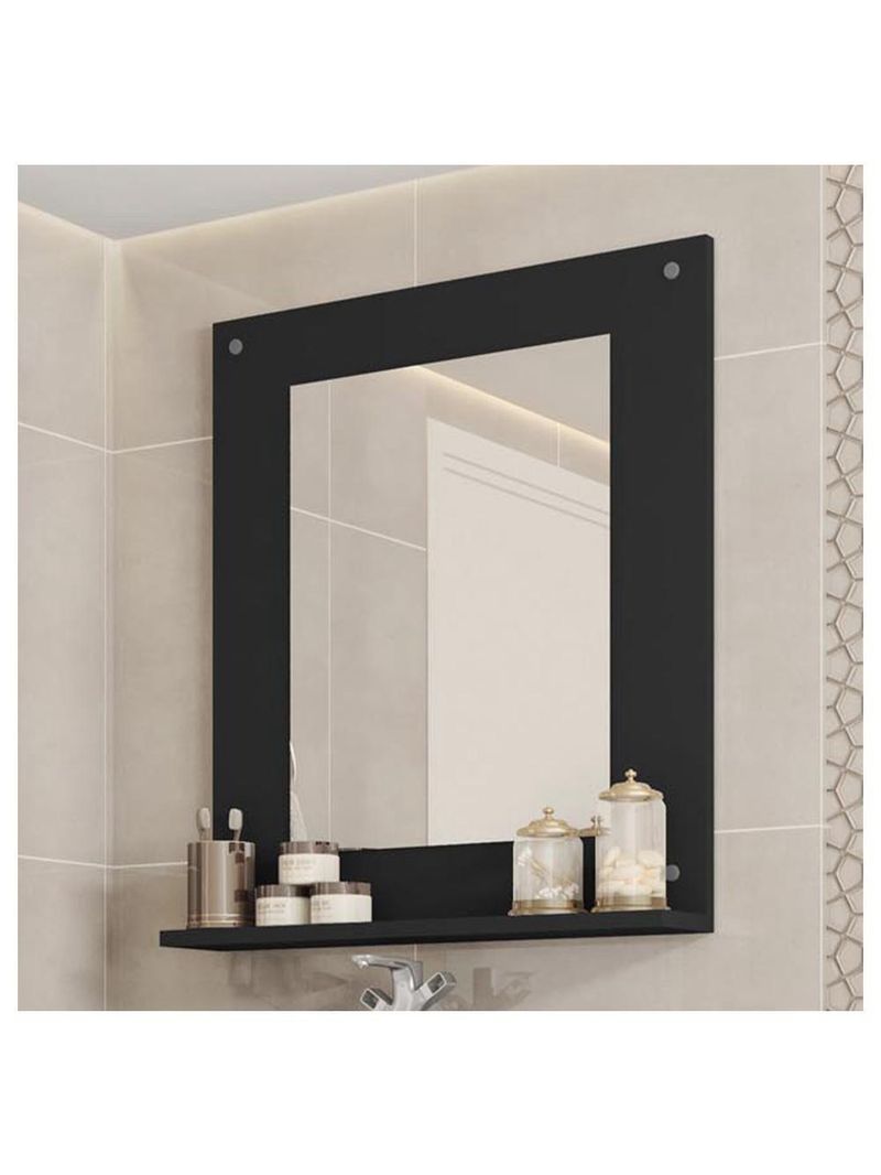 Painel Espelho Multifuncional Banheiro Preto Clean Caemmun
