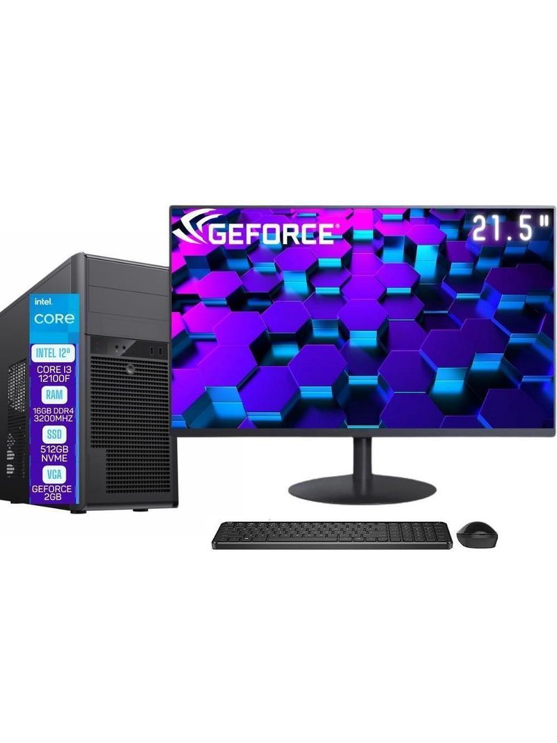 Computador Skill Pro Intel 12 Geração Core I3 12100F 16GB DDR4 Placa De Vídeo Geforce 2GB 512GB Monitor " Led SP-08