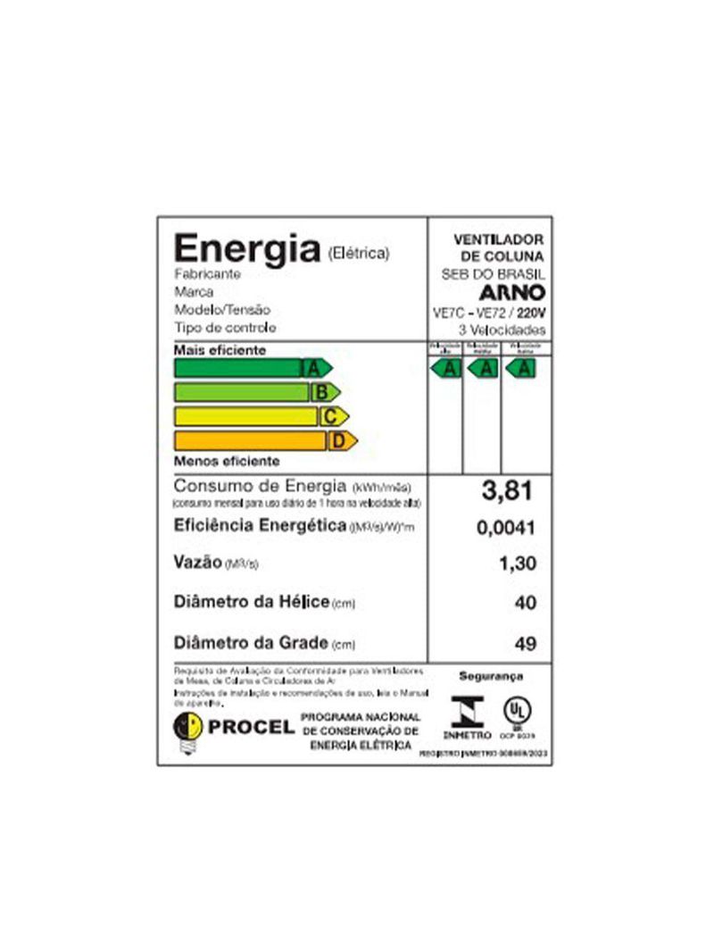 Ventilador De Coluna Arno 40cm X-Treme 7 VE7C Preto E Azul Escuro 220V