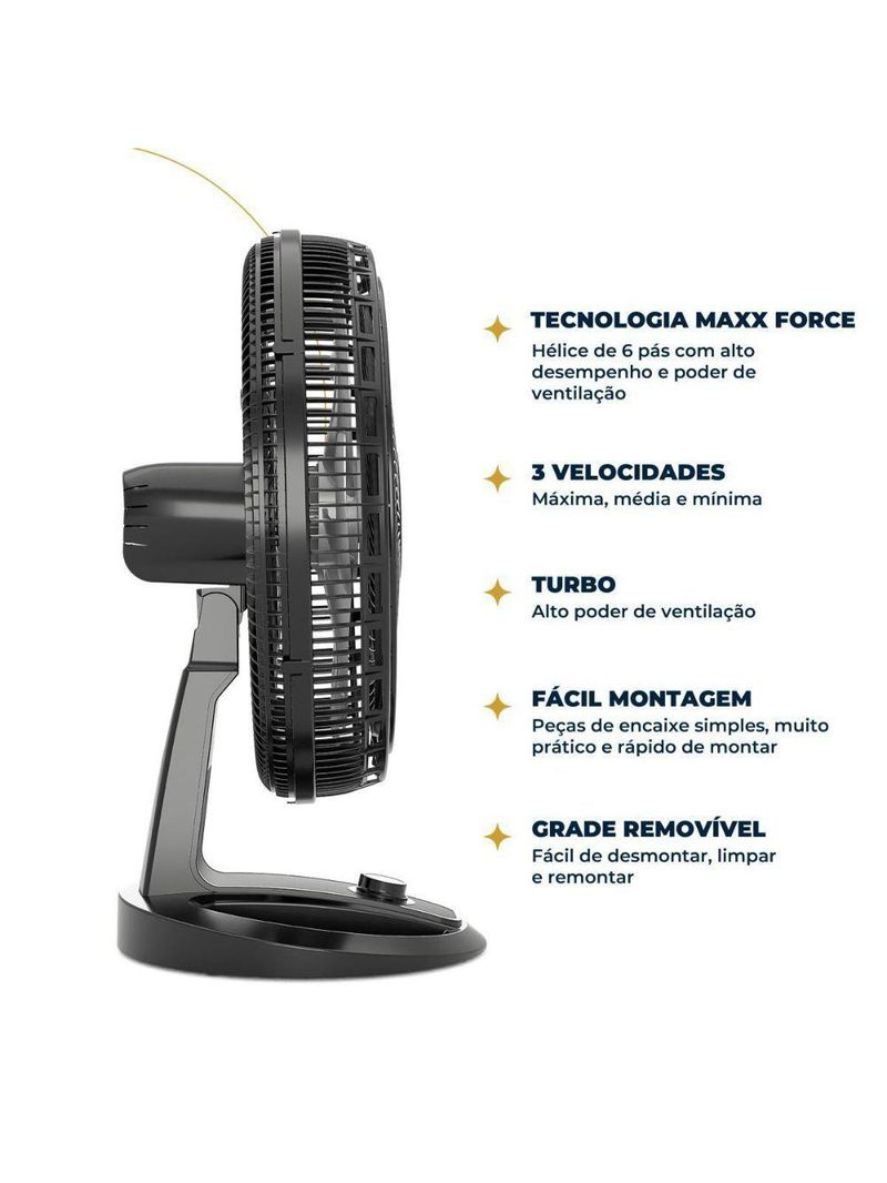 Ventilador De Mesa Britânia 2 Em 1 Maxx Force 6 Pás BVT500 Preto 220V