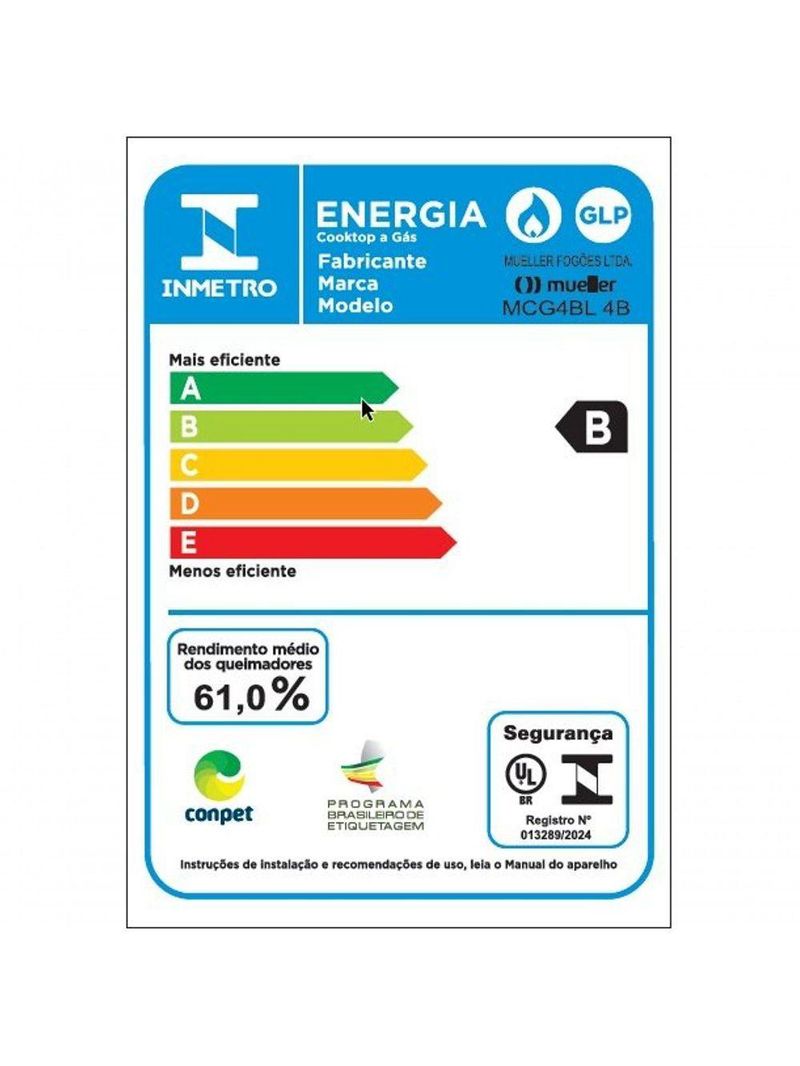 Fogão Cooktop 4 Bocas Ultra Chama MCG4BL Grade Dupla Mesa De Alumínio Mueller Bivolt