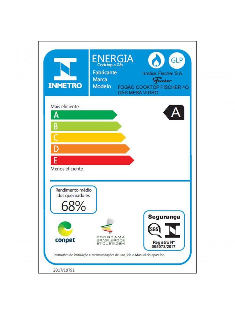 Fogão Cooktop Fischer 4 Bocas Gás Mesa Vidro - Branco 1519-5902