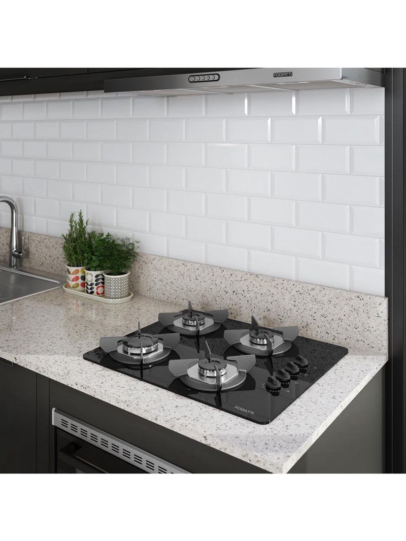 Fogão Cooktop 4 Bocas Mesa Em Vidro Safe Ferro Fundido Fogatti Bivolt