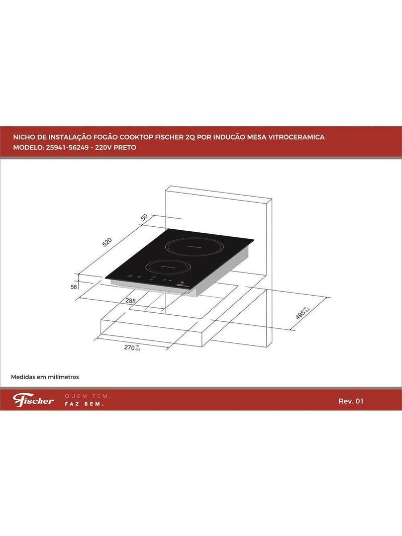 Cooktop De Indução Fischer 2 Bocas Com Touch Screen 220V