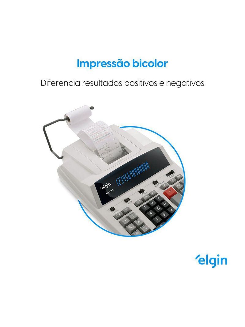 Calculadora Com Impressão Bicolor 7142 14 Dígitos Visor Fluorescente Cálculo Com Memória