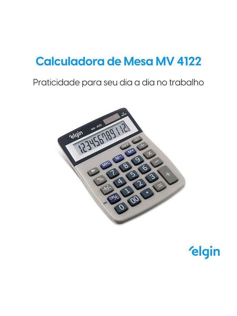 Calculadora De Mesa 4122 12 Digitos LCD Funções Avançadas Alimentação Por Bateria Ou Energia Solar