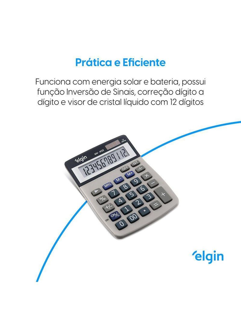 Calculadora De Mesa 4122 12 Digitos LCD Funções Avançadas Alimentação Por Bateria Ou Energia Solar