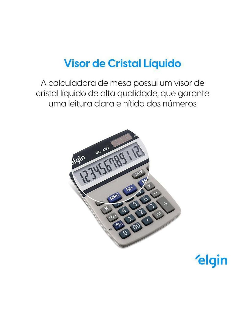 Calculadora De Mesa 4122 12 Digitos LCD Funções Avançadas Alimentação Por Bateria Ou Energia Solar