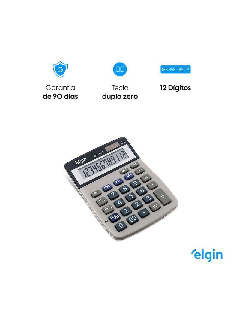 Calculadora De Mesa 4122 12 Digitos LCD Funções Avançadas Alimentação Por Bateria Ou Energia Solar